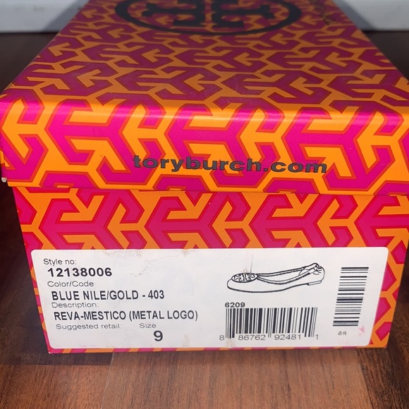 Tory Burch Reva Mestico Blue Nile and Gold Ballet Flats - Picture 9 of 10